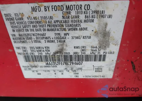 2019 Ford Ecosport S from USA, damaged, VIN MAJ3S2FE7KC294607